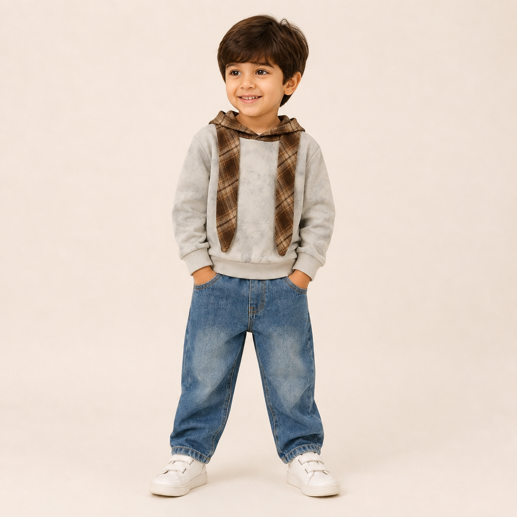 Boys Tie-Dye Sweatshirt with Scarf & Denim Pants