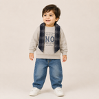 Boys Printed Sweatshirt with Checked Scarf & Denim Jeans