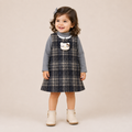Girls Grey Check Dress with High Neck Top