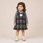Girls Grey Check Dress with High Neck Top