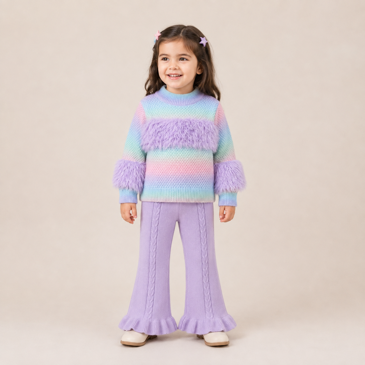 Girls Rainbow Sweater & Knit Pants Set
