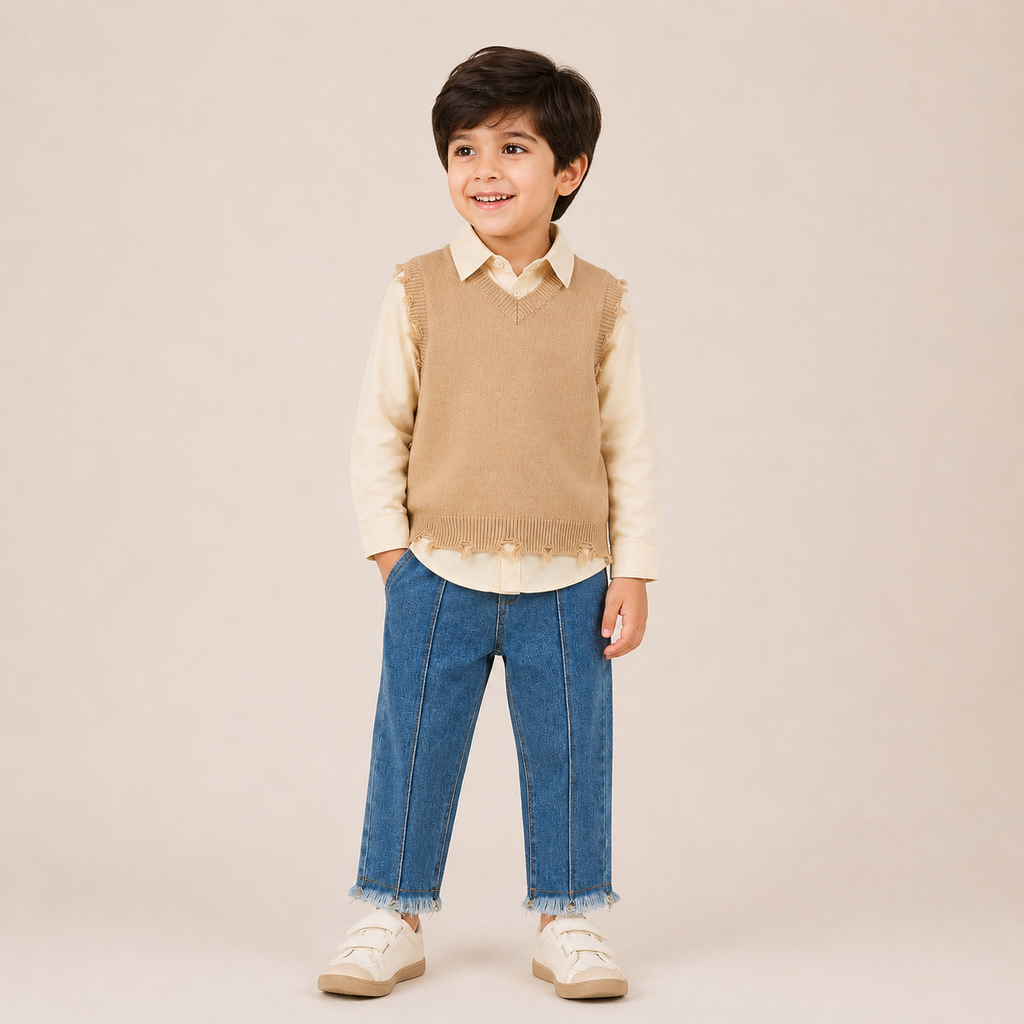 Girls Shirt, Sweater Vest & Jeans 3 Piece Set