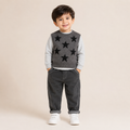 Boys Grey Star Print Sweater Vest with Full Sleeve T-Shirt