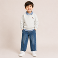 Boys Grey Sweatshirt & Blue Denim Pant Clothing 3 Piece Set