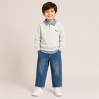 Boys Grey Sweatshirt & Blue Denim Pant Clothing 3 Piece Set