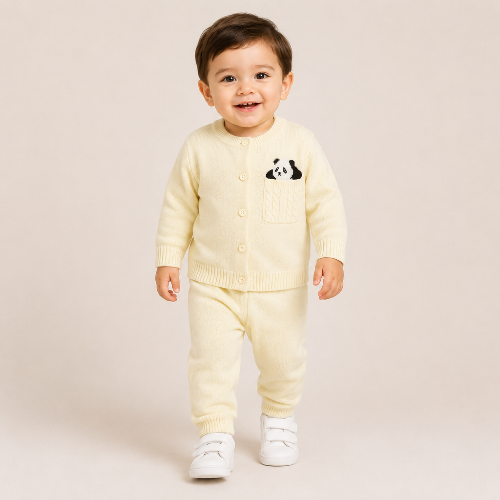 Boys Cream Knit Cardigan & Pant Co-ord Set
