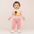 Girls Pink Striped Knit Top & Pant Co-ord Set