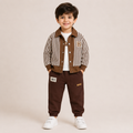 Boys Brown Striped Jacket, T-Shirt & Jogger Pants 3-Piece Set