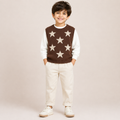 Boys Brown Star Knit Sweater Vest with White Full Sleeve T-Shirt