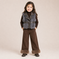 Girls Brown Fur Vest & Wide Leg Pants Winter Co-ord Set