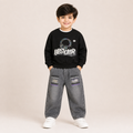 Boys Black Graphic Sweatshirt & Grey Denim Jeans Clothing Set