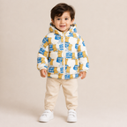 Boys White Bear Print Hooded Puffer Jacket