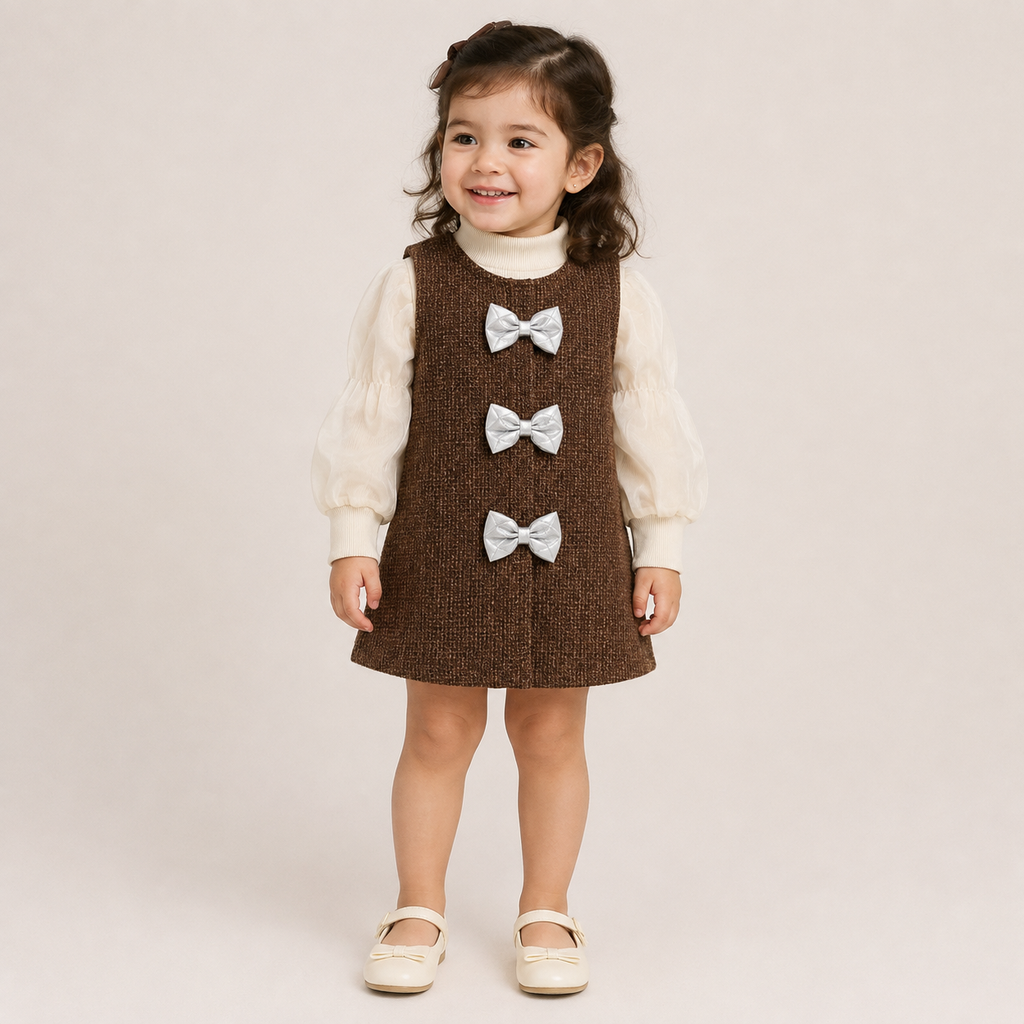 Girls Brown Winter Dress with High Neck Top