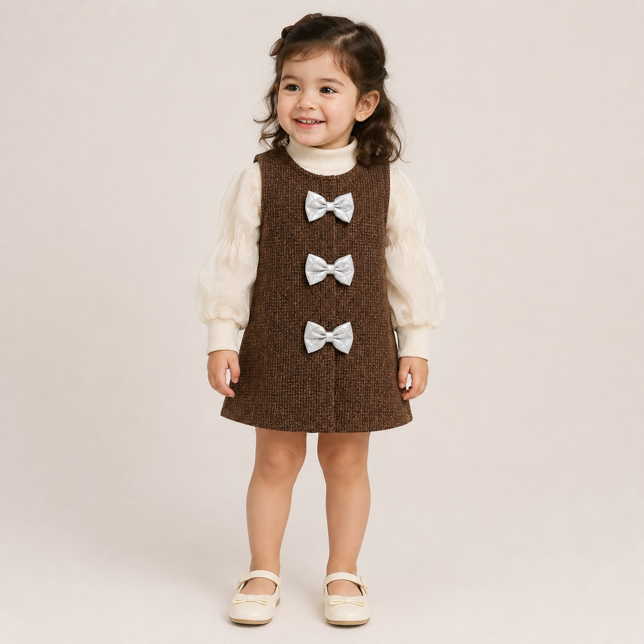 Girls Brown Winter Dress with High Neck Top