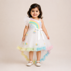 Girls Rainbow Sequin One Shoulder High-Low Party Dress