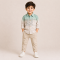 Boys Mint Green Ombre Printed Full Sleeve Cotton Shirt
