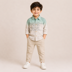 Boys Mint Green Ombre Printed Full Sleeve Cotton Shirt