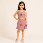 Girls Dusty Pink Butterfly Applique Crop Top & Skirt