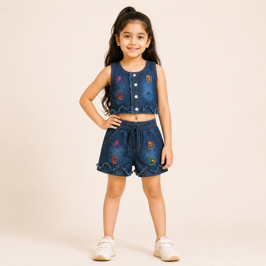 Girls Dark Blue Denim Co-Ord Set