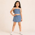 Girls Light Blue Denim Crop Top & Skirt