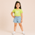 Girls Neon Green Butterfly Print Crop T-Shirt