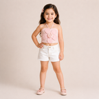 Girls Pink 3D Flower Halter Neck Crop Top