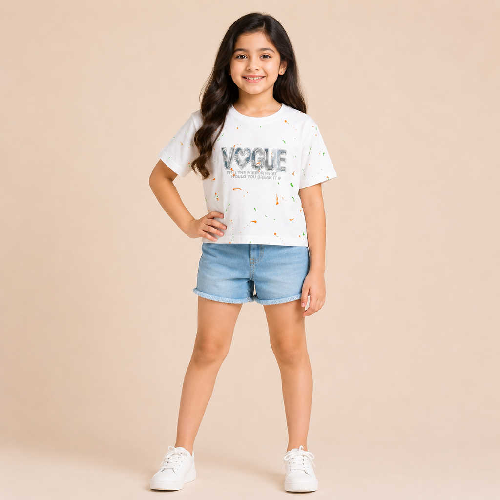 Girls White Vogue Graphic Cotton T-Shirt