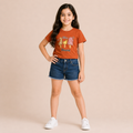 Girls Rust Orange Ice Cream Graphic Cotton T-Shirt