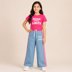 Girls Pink Graphic T-Shirt & Wide Leg Co-Ord Set