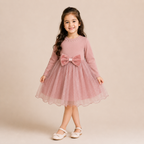 Girls Pink Bow Party Wear Dress