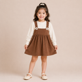Girls Brown Pinafore Dress with Full Sleeve Top
