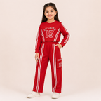 Girls Red Printed Sweatshirt & Cargo Jogger Co-Ord Set