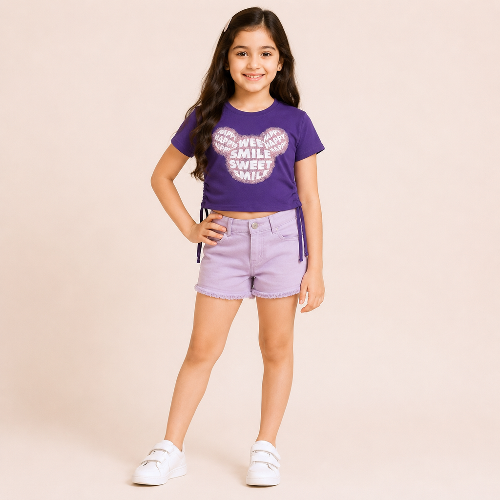 Girls Purple Graphic Crop T-Shirt