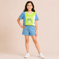 Girls Neon Green Color Block Brooklyn Graphic V-Neck T-Shirt