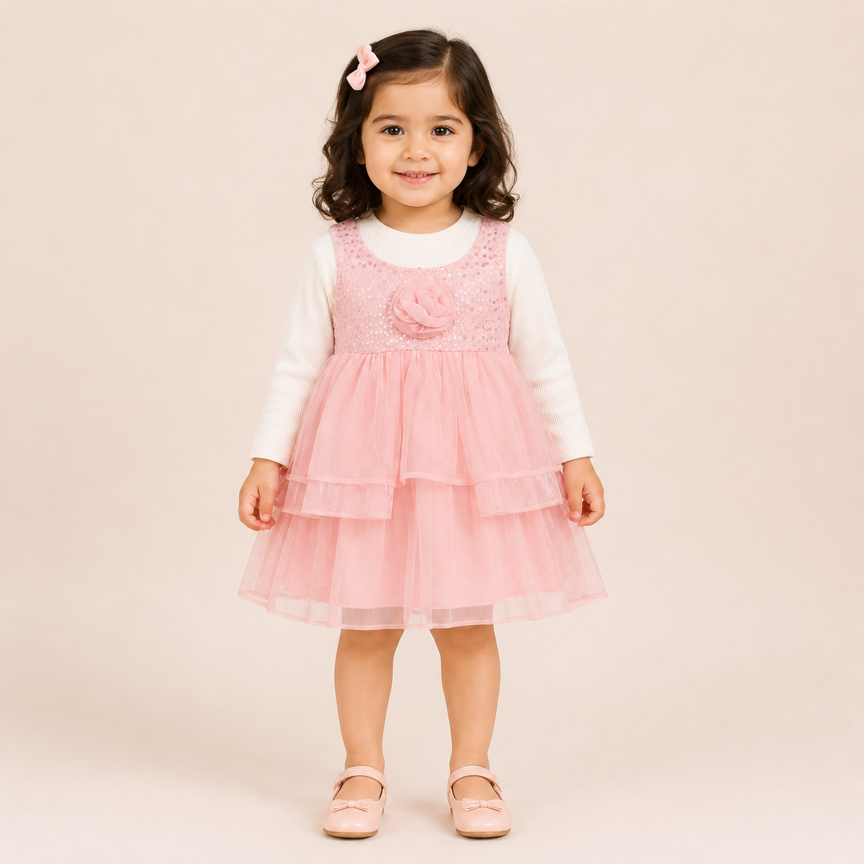 Girls Pink Layered Party Dress