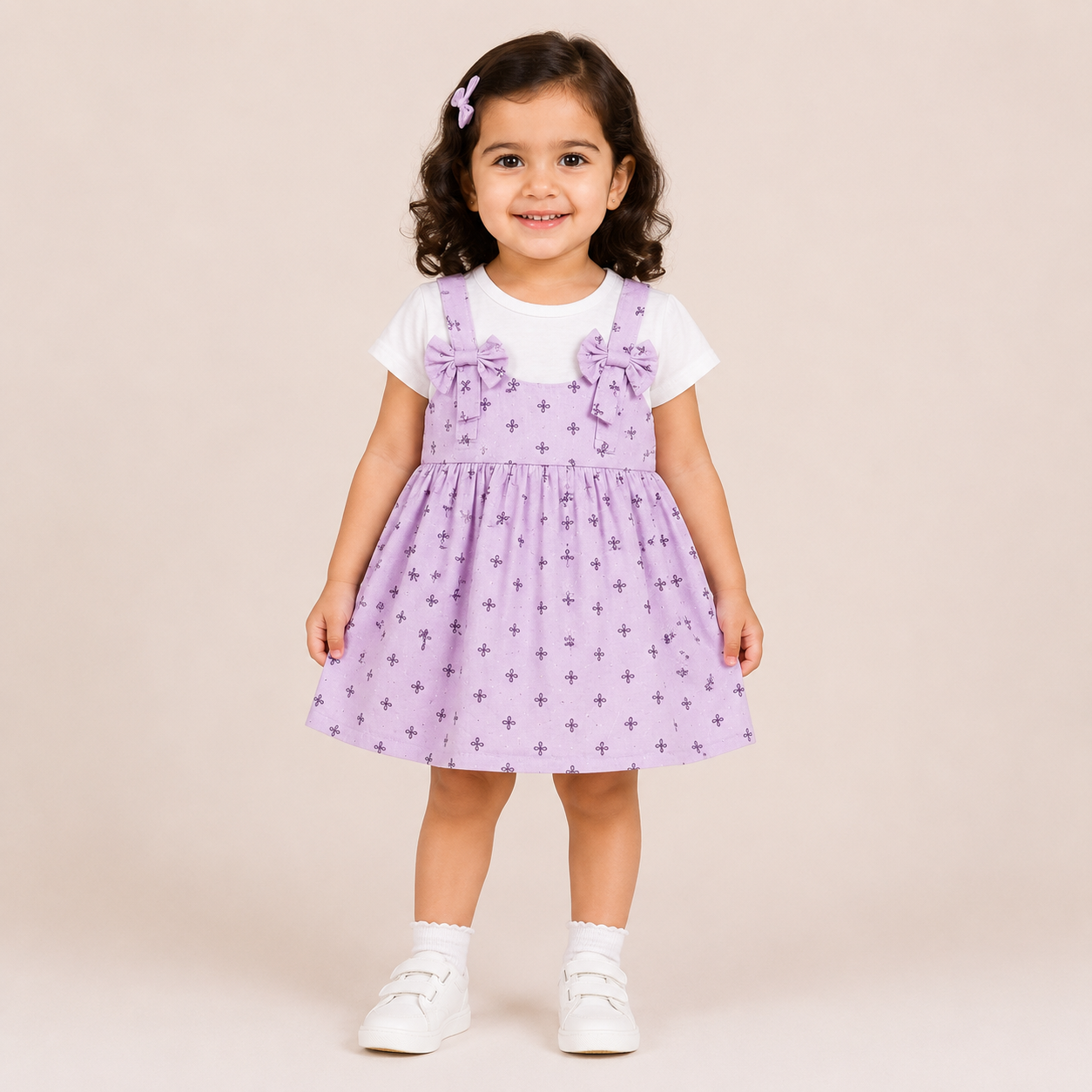 Girls Lavender Pinafore Dress with White T-Shirt