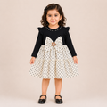 Girls Black & White Polka Dot Party Dress with Bow