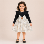Girls Black & White Polka Dot Party Dress with Bow
