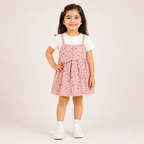 Girls Pink Checkered Cotton Pinafore Dress