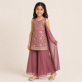Girls Mauve Embroidered Kurta Palazzo Set with Dupatta