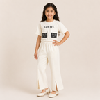 Girls White Cotton Co-Ord Set with Flared Pants