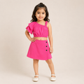 Girls Hot Pink One Shoulder Co-Ord Set with Skirt