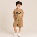 Boys Brown Cartoon Print T-Shirt & Shorts Set