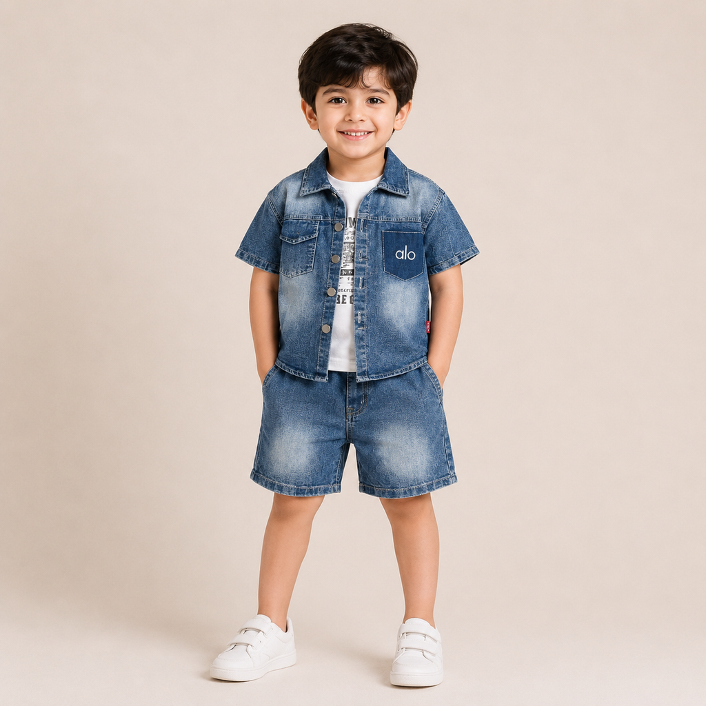 Boys Blue Denim 3-Piece Outfit Set