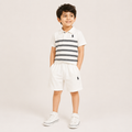 Boys White Striped Polo T-Shirt & Shorts Co-Ord Set