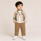 Boys Beige Denim Jacket, T-Shirt & Pants 3-Piece Set