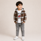 Boys Hooded Checked Shirt, Graphic T-Shirt & Jeans 3-Piece Set
