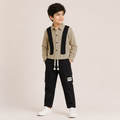 Boys Beige Striped Shirt & Black Cargo Pants Co-Ord Set