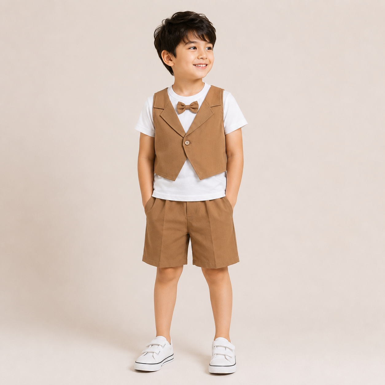 Boys Formal Waistcoat, T-Shirt & Shorts 3-Piece Set