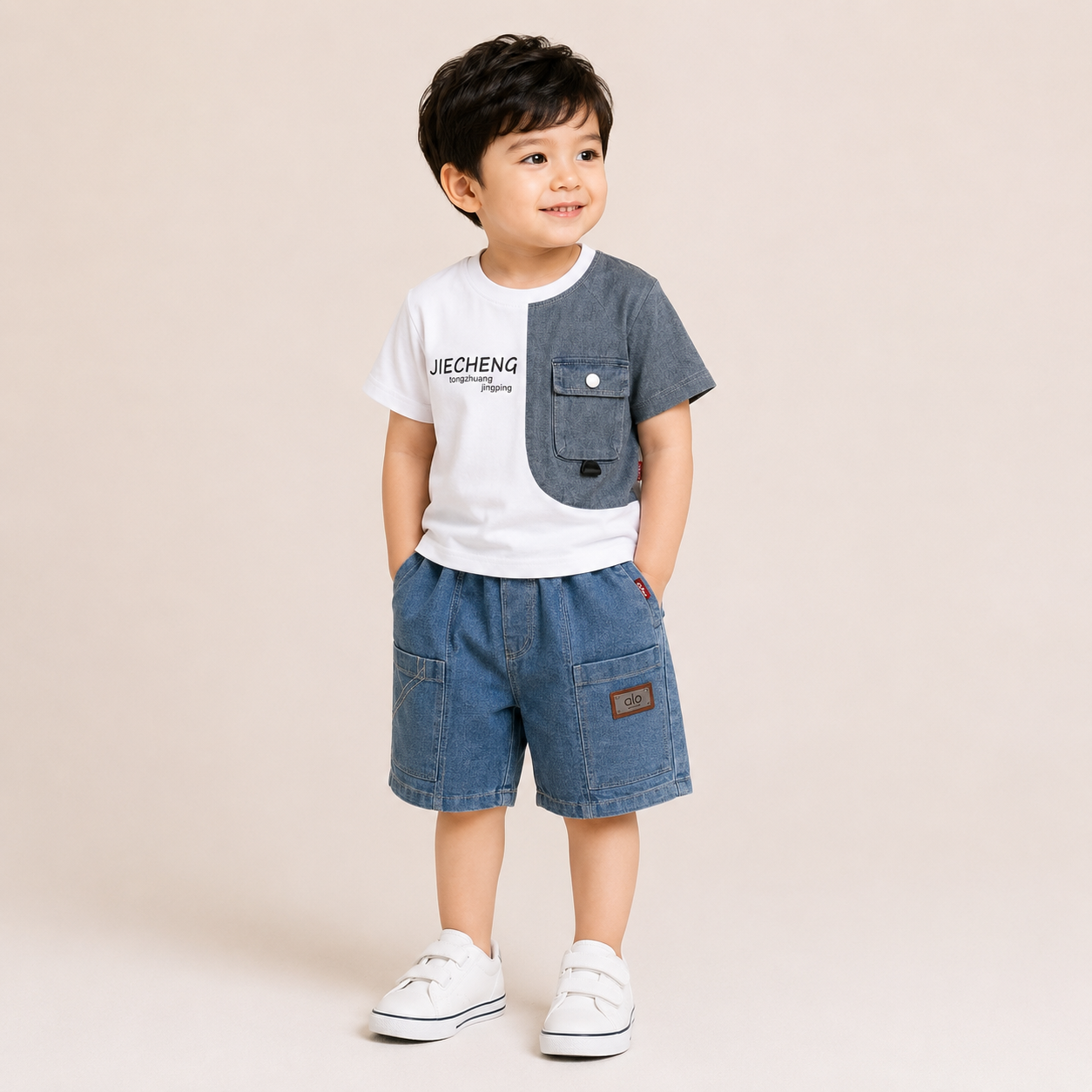 Boys Color Block T-Shirt & Denim Shorts